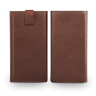 Qialino Large Universal Pouch Wallet i äkta läder - Brun