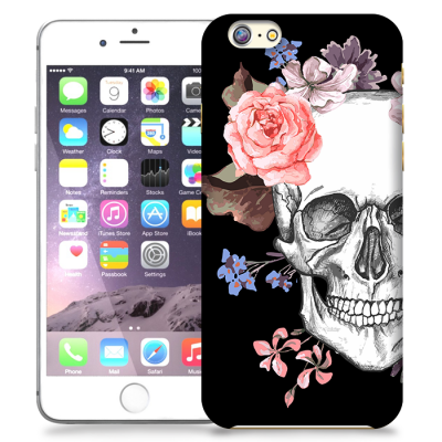 Skal till Apple iPhone 6 / 6S Plus - Blommig dödskalle - Svart