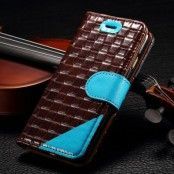 Woven Äkta Läder Plånboksfodral till Apple iPhone 6 / 6S - Blå/Coffee