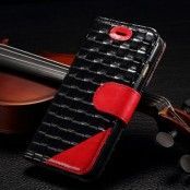 Woven Äkta Läder Plånboksfodral till Apple iPhone 6 - Röd/Svart