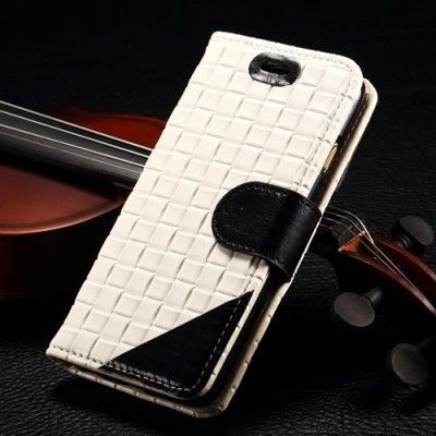 Woven Äkta Läder Plånboksfodral till Apple iPhone 6 - Vit/Svart