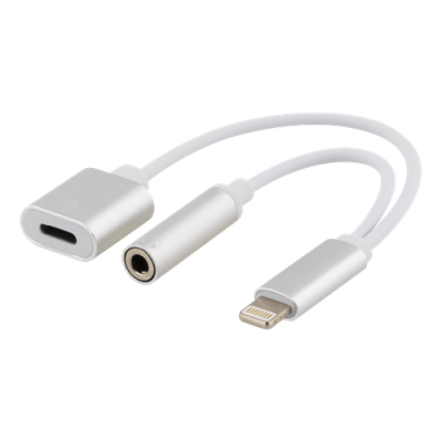 Epzi Lightning till 3,5 mm adapter, stödjer laddning och ljud, silver