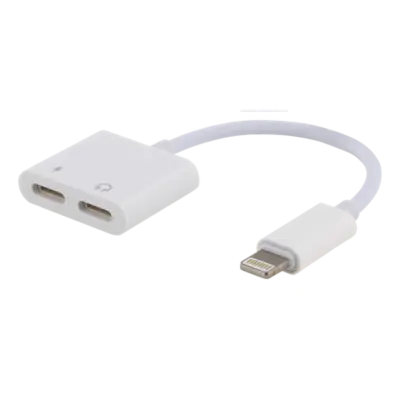 SiGN Lightning till 2x Lightning Adapter 5V 2A 10cm - Ladda och Lyssna - Vit
