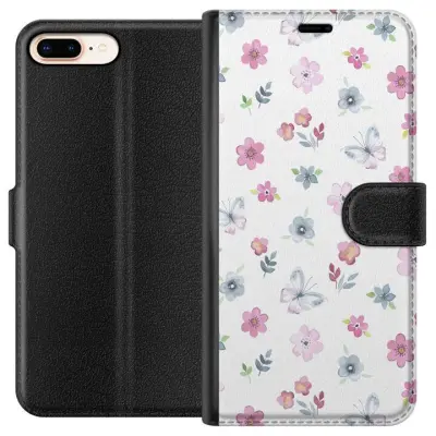 Plånboksfodral till Apple iPhone 8 Plus med Blommor och fjärillar