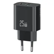 USAMS GaN Snabbladdare USB-C - USB-A 25W CC315 T65 EU - Svart