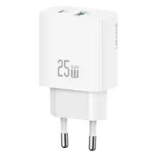 USAMS GaN Snabbladdare USB-C - USB-A 25W CC315 T65 EU - Vit