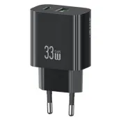 USAMS GaN Snabbladdare USB-C - USB-A 33W CC317 T65 EU - Svart