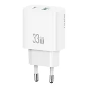 USAMS GaN Snabbladdare USB-C - USB-A 33W CC317 T65 EU - Vit