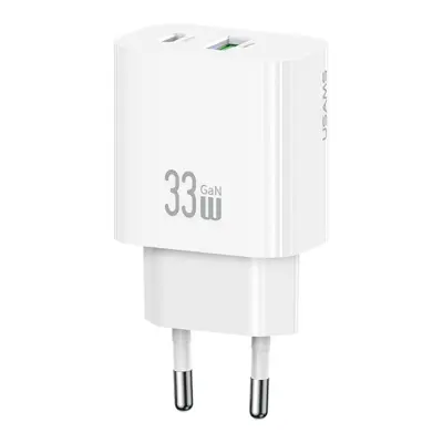 USAMS GaN Snabbladdare USB-C - USB-A 33W CC317 T65 EU - Vit