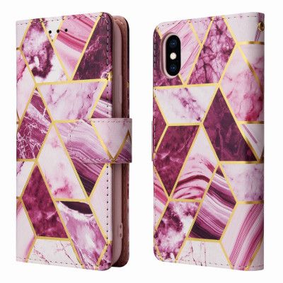 Marble Grid Plånboksfodral iPhone X/Xs - Magenta