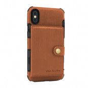 Anti-Drop Brushed Cloth Coated Skal Med Kortfodral till iPhone XS / X - Brun