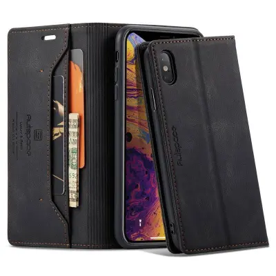 AUTSPACE A01 iPhone X/XS Plånboksfodral Konstläder - Svart