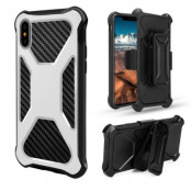Carbon Fiber Texture 2-in-1 mobilskal med bältesfodral iPhone XS / X - Vit