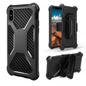 Carbon Fiber Texture 2-in-1 mobilskal med bältesfodral iPhone XS / X - Svart