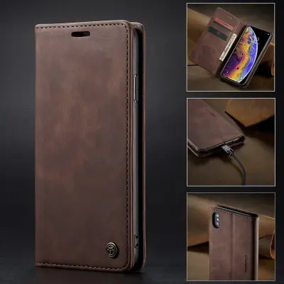 CASEME 013 Series Mobilskal till iPhone XS/X Retro Läder Skydd - Brun