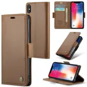 CASEME 023 iPhone XS Plånboksfodral Konstläder med RFID-Skydd - Brun
