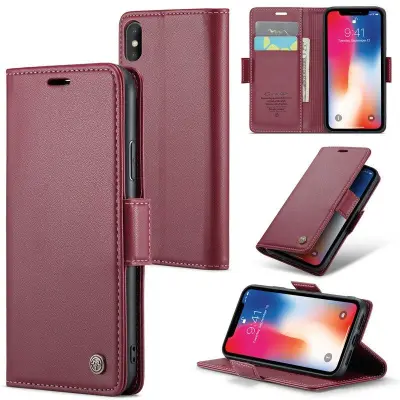 CASEME 023 iPhone XS Plånboksfodral Konstläder med RFID-Skydd - Röd