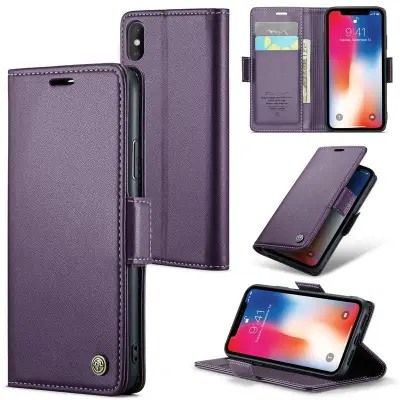 CASEME RFID-Skydd Plånboksfodral Konstläder för iPhone XS - Lila