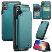 CASEME C22 iPhone X/XS Fodral Konstläder med RFID, Grön