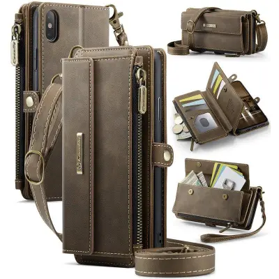 CASEME Plånboksfodral för iPhone XS/X 5.8 tum Konstläder Brun