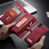 CASEME Vintage Konstläder 2-i-1 Plånboksfodral iPhone Xs Röd