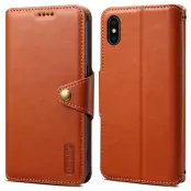 DENIOR iPhone X / XS Plånboksfodral Konstläder Kortfack - Brun