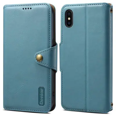 DENIOR iPhone X / XS Plånboksfodral Konstläder med kortfack - Blå
