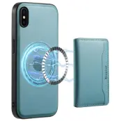 DENIOR Mobilskal till iPhone X / XS i äkta läder med kortfack - Blå