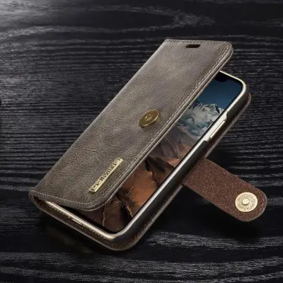 DG.MING iPhone X/XS Plånboksfodral i Grått - Stötsäker Äkta Läder