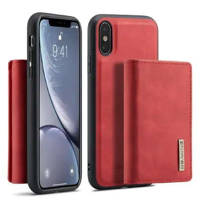 DG.MING M1 Series Plånboksfodral Konstläder med kickstand för iPhone X/XS Röd
