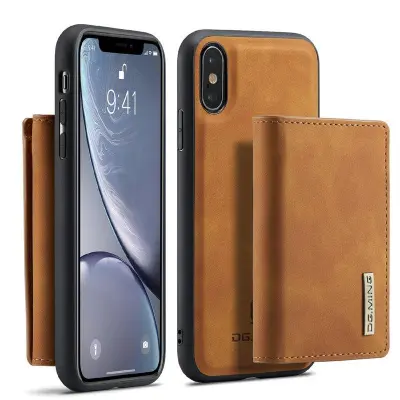 DG.MING M1 Wallet Mobilskal i Konstläder för iPhone X/XS - Brun