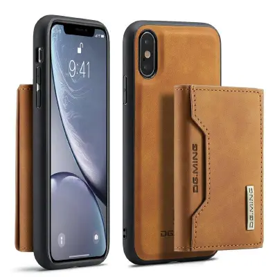 DG.MING M2 Series Magnetiskt Plånboksfodral Konstläder för iPhone X/XS - Brun