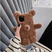 Fluffy Furry Teddy Bear Skal iPhone X/Xs - Mörk Brun