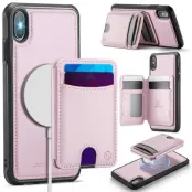 JEEHOOD iPhone X/XS Mobilskal KonstLäder MagSafe med Kortfack - Rosa