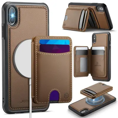 JEEHOOD iPhone X/XS Mobilskal KonstLäder MagSafe Stöd - Brun