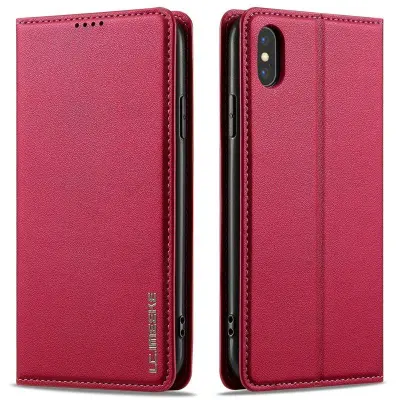 LC.IMEEKE L1 Series iPhone XS/X Plånboksfodral Konstläder - Röd