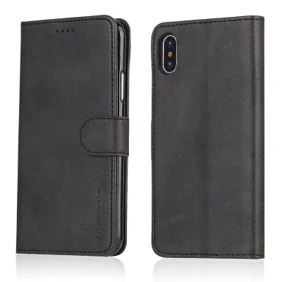 LC.IMEEKE Stand Plånboksfodral för iPhone X - Konstläder - Svart