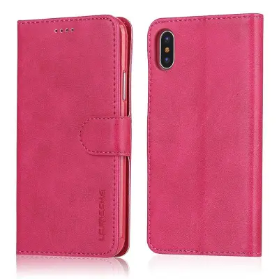 LC.IMEEKE Stand Plånboksfodral i Konstläder - Rosa för iPhone X/10