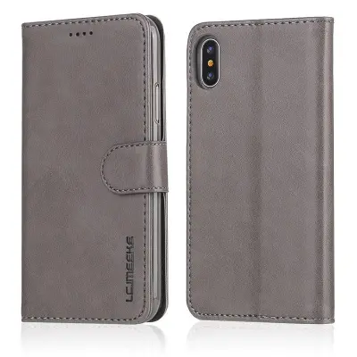 LC.IMEEKE Wallet Stand Mobilskal KonstLäder - Grå för iPhone X/10