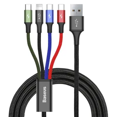 BASEUS 4in1 USB-A till lightning 3xUSB-C kabel 1.2m - Svart