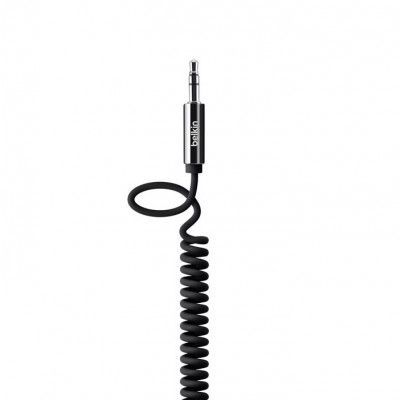 BELKIN ljudkabel, spiral 3,5mm ha - 3,5mm ha AUX - Svart
