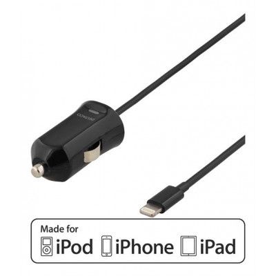 DELTACO Billaddare, lightning, 2,4A, MFi, 1m, svart