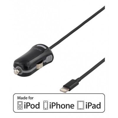 DELTACO Billaddare med lightning-kontakt, MFi, 1m, svart