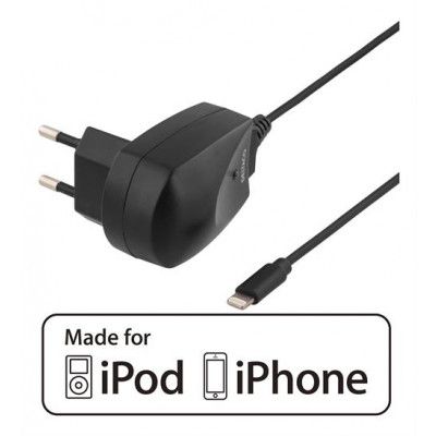 DELTACO lightning väggladdare,1A, MFi, 1,2m, svart