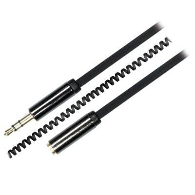 DELTACO ljudkabel, 3,5mm hane till 3,5mm hona, spiralkabel, 2m, svart