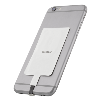 DELTACO Qi Adapter för trådlös laddning, Lightning - Vit