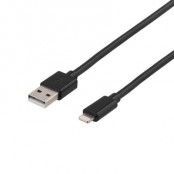 Deltaco USB-synk-/laddarkabel, lightning, 3m, MFi - Svart