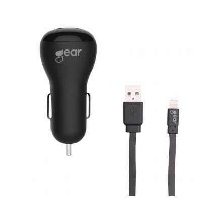 GEAR Laddare 12-24V 1xUSB 1A Lightning Kabel platt 1m MFI - Svart