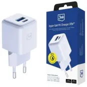 3MK Snabbladdare 20W 1xUSB-A 1XUSB-C PD QC4 Hyper GaN - Vit