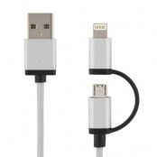 DELTACO PRIME lightning och Micro USB synk-/laddarkabel, MFi, 2m, silver